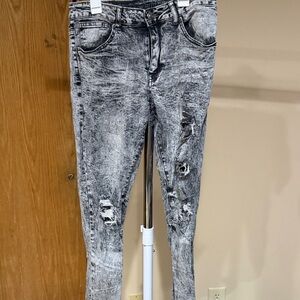Distressed Black and White Acid Wash Jeans